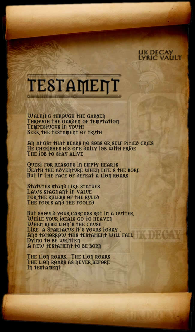 Testament by UK Decay. Copyright UK Decay 1982