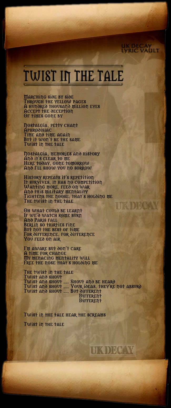 Lyrics by UK Decay. Copyright UK Decay 1982