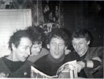  Two of UK Decay with friends at wellington street, reading a copy of The Suss fanzine. Spon, S. Harle, Captain and M. Dillingham
