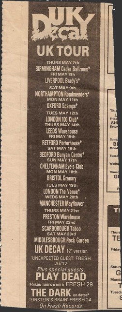 UK Decay tour 1981 advert