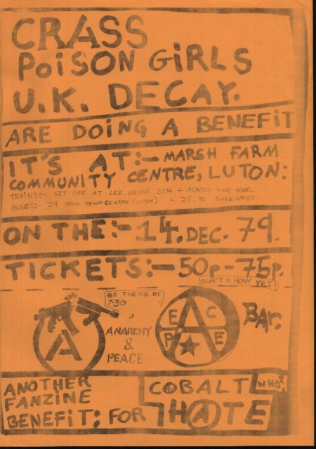  Crass, Poison Girls, UK Decay, Cobalt Hate Fanzine benefit flyer