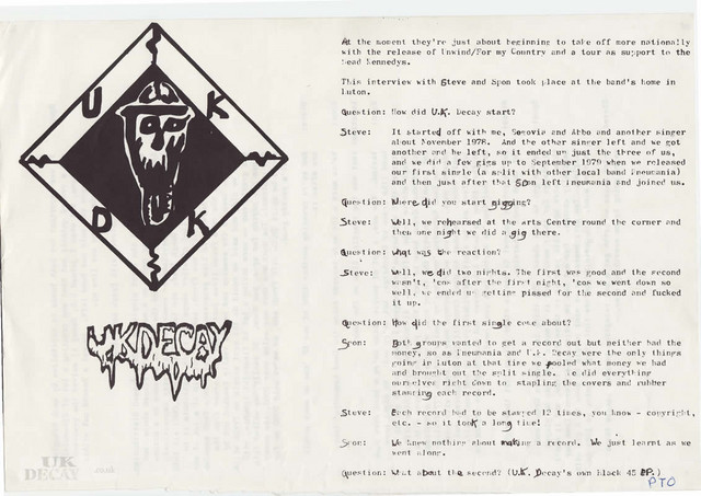 UK Decay Fanzine article pt1, supplied by Mik Wier