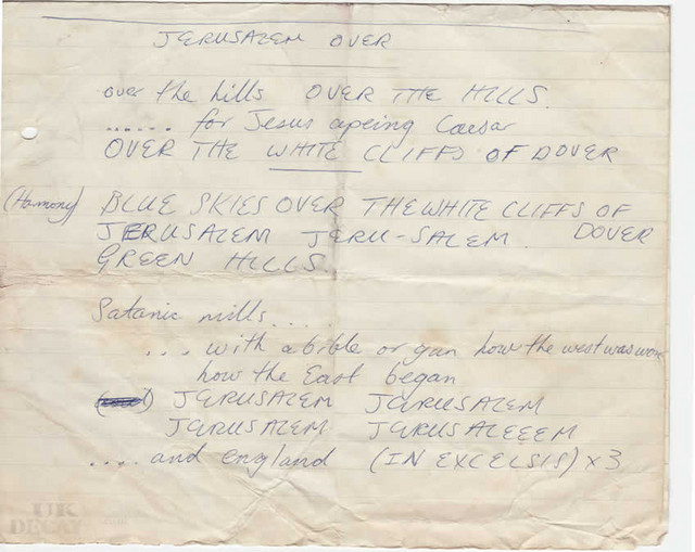 UK DK Letters etc Lyrics 2 (Jerusalem OTWCOD), supplied by Mik Wier