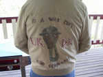 Mark Cottle's jacket(pic courtesy of Mark Cottle)
"If I remember right it was painted the day we stood in at the last minute
for wasted youth at the bridge house in canning town and cause the paint was
still wet we hung it in the rear window of the sherpa on the way to the gig.
It was also worn a lot on the 2nd tour of  Holland, France and Germany.. "