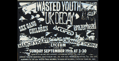 UK Decay poster advertising the Lyceum Ballroom, 1982